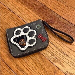 Chala Gray Paw Applique Wristlet with Black, White & Red Accents